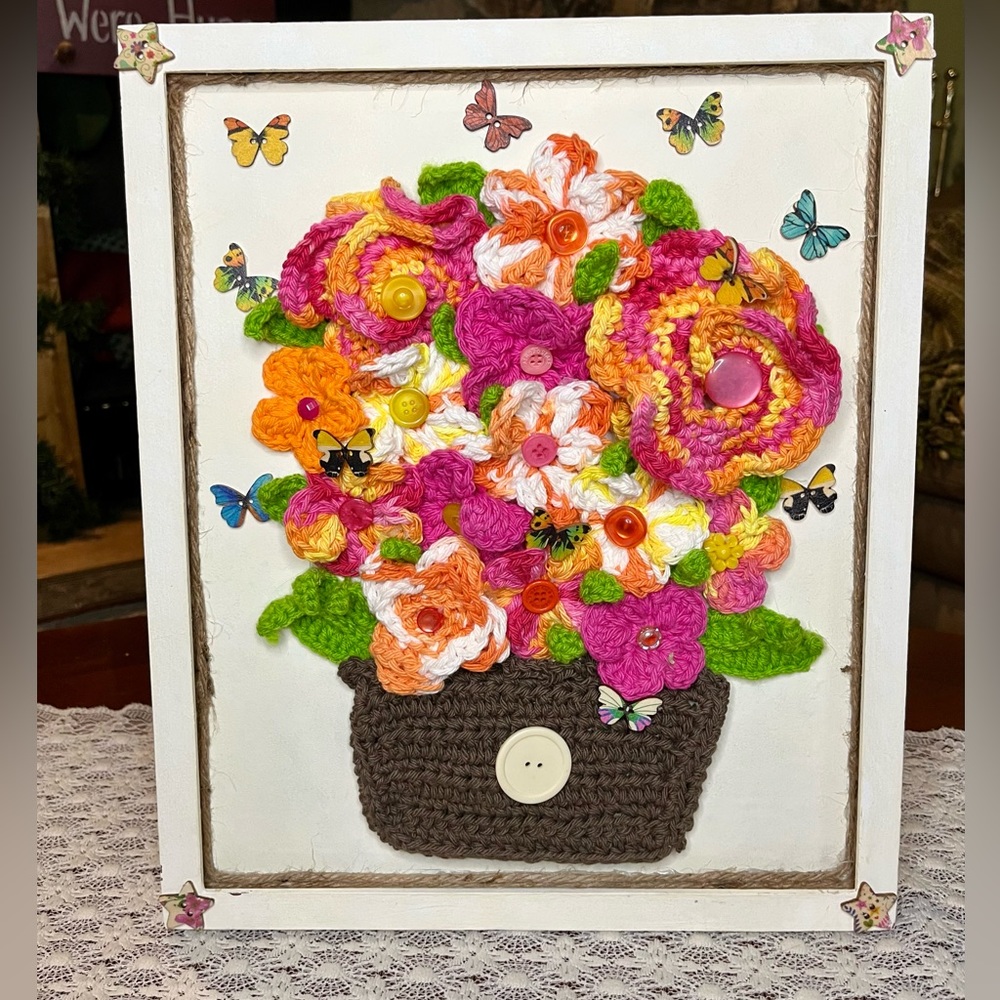 16”x13” Handmade Crochet Flower Picture